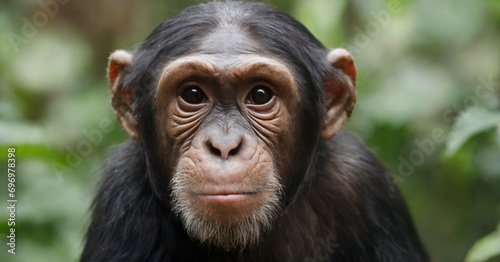 A heartwarming portrait capturing the cuteness of a baby chimpanzee happily eating. photo
