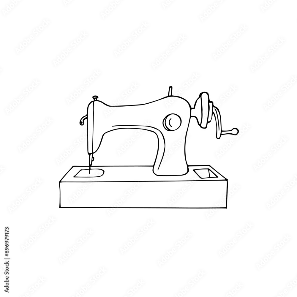Vintage sewing machine. isolated on a white background.  Hand-drawn old sewing machine illustration.