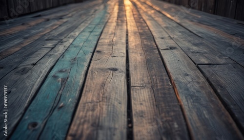  a close up of a wooden floor with the sun shining through the wooden planks of the floor and the floor is made of wood planks that have been stripped off.