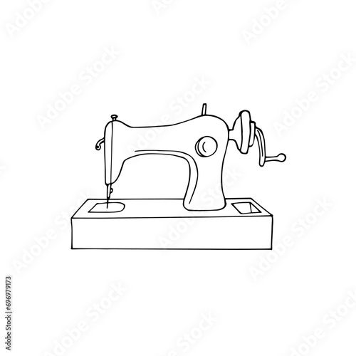 Vintage sewing machine. isolated on a white background.  Hand-drawn old sewing machine illustration.