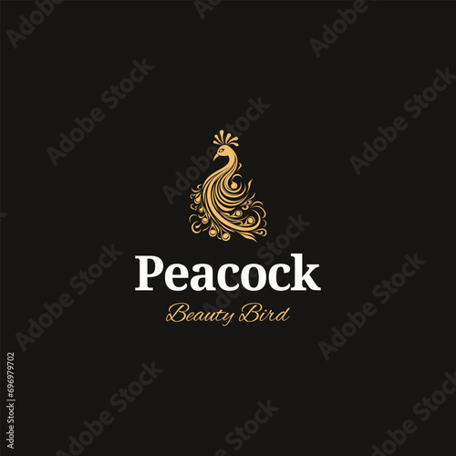 Luxurious peacock bird logo icon design template
