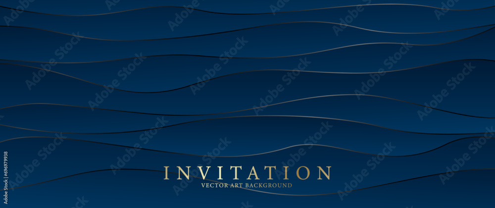 Dark blue elegant vector abstract background with waves and gold lines. Modern premium 3d gradient illustration for cover design, card, flyer, poster, luxe invite, prestigious voucher and invitation. Dark blue elegant vector abstract background with waves and gold lines. Modern premium 3d gradient illustration for cover design, card, flyer, poster, luxe invite, prestigious voucher and invitation.