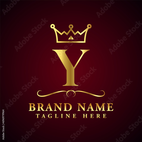 Royal Letter Y Luxury Crown Logo Design Vector Illustration.