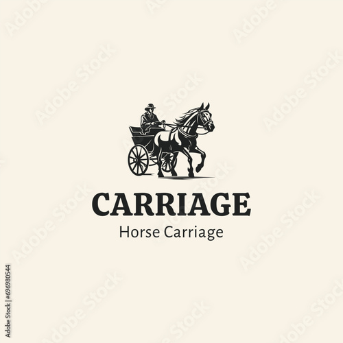 horse-drawn carriage logo icon vector,luxury logo with a classic look with a horse carriage icon 