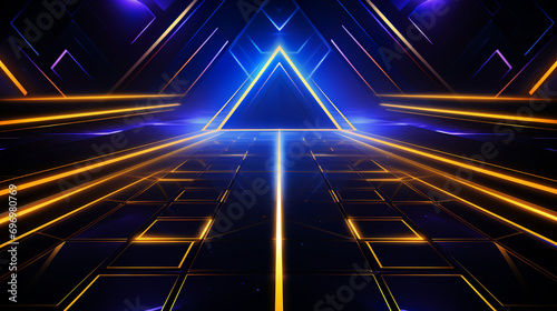 Showroom abstract background with glowing geometric shapes with copy space. Background concept. AI generated.
