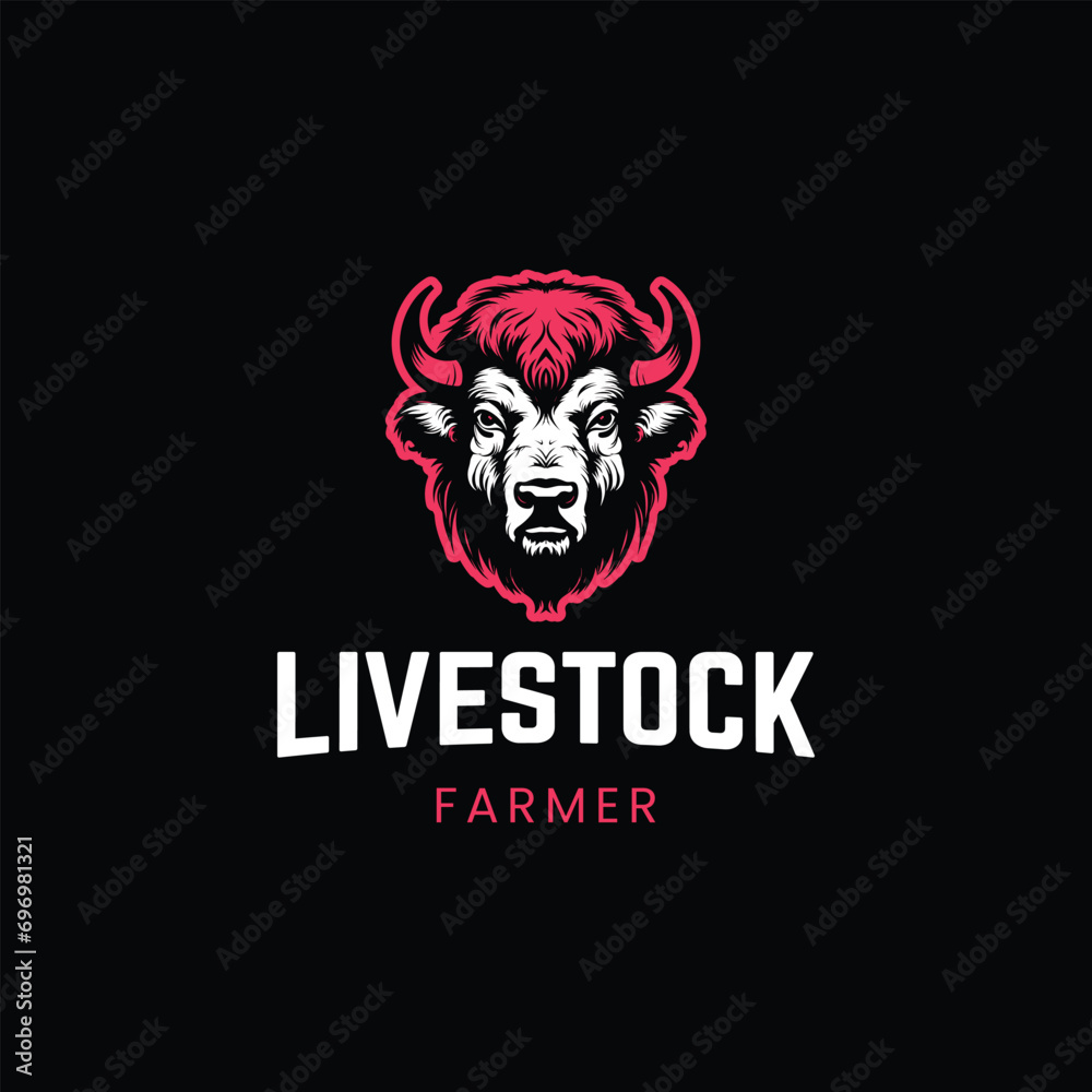 Bison Logo Monochrome Design Style,buffalo head logo design,vector illustration