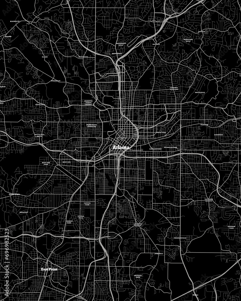 Atlanta Georgia Map, Detailed Dark Map of Atlanta Georgia Stock ...