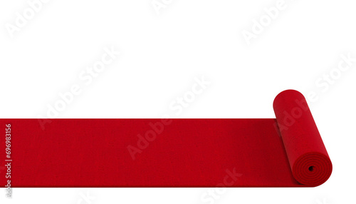 red carpet unrolling isolated on white. 3d render photo