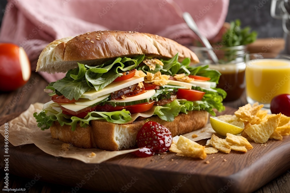 Sandwich with ham and vegetables. Sandwich with ham and vegetables.