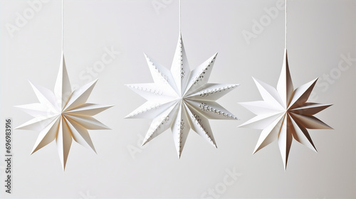 Paper Elegance: Origami Christmas Decorations Against a Pure White Background