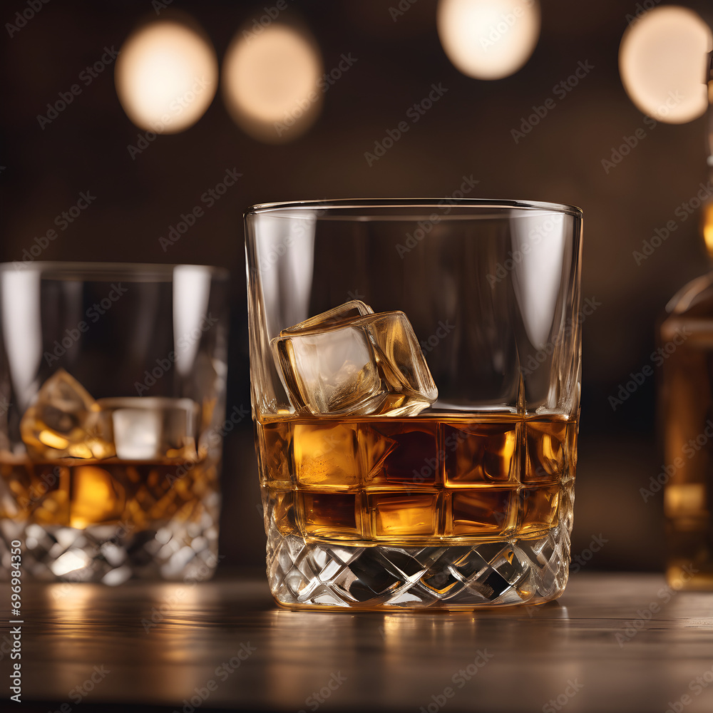 A glass of wiskey with ice A glass of wiskey with ice
