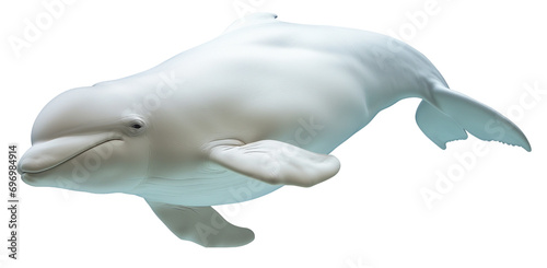 A swimming white beluga whale isolated on a transparent background
