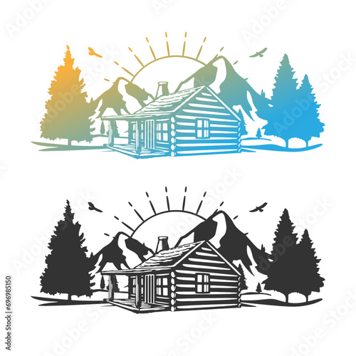 Cottage Illustration Clip Art Design Shape. Cabin Silhouette Icon Vector.