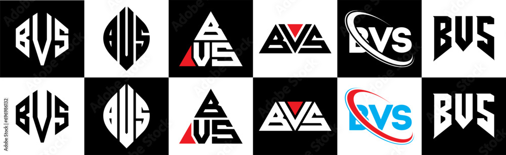 BVS letter logo design in six style. BVS polygon, circle, triangle, hexagon, flat and simple style with black and white color variation letter logo set in one artboard. BVS minimalist and classic logo BVS letter logo design in six style. BVS polygon, circle, triangle, hexagon, flat and simple style with black and white color variation letter logo set in one artboard. BVS minimalist and classic logo
