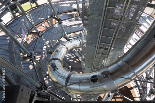 High-speed metal slide on the observation tower