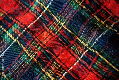 Red Tartan Plaid Fabric Texture Background. Scottish Style Woven Pattern for Fashion and Decor