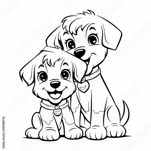 cute dog outline illustration  coloring page for kids   dog outside the house