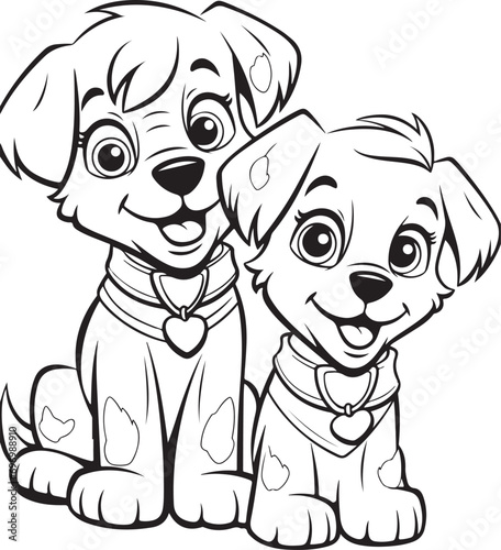 cute dog outline illustration, coloring page for kids , dog outside the house