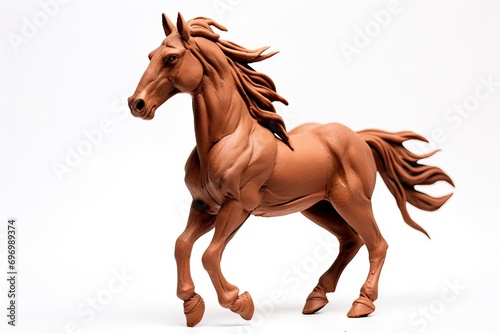 horse molded from plasticine on a white background. plasticine  sculpture of an animal. Modeling. Clay