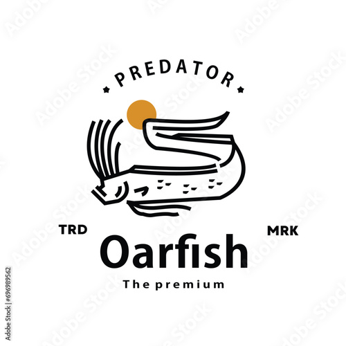 vintage retro hipster oarfish logo vector outline monoline art icon