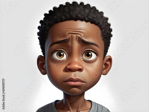 Serious young black boy portrait on white background