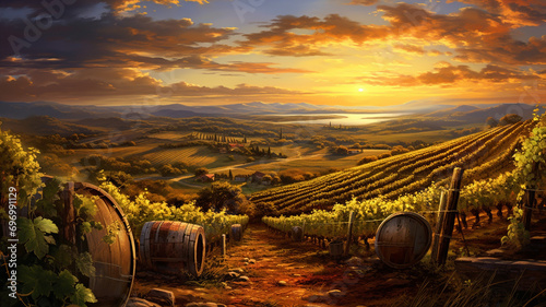 sun-kissed vineyard rolling hills grapevines photo