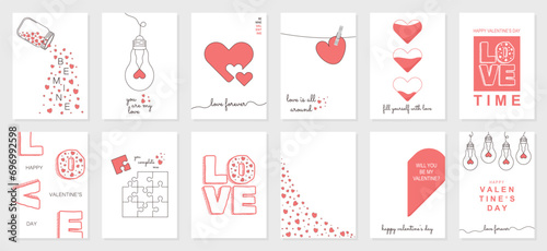 Valentine's day concept posters set. Big set valentine's cards. Romantic event celebration greeting cards. Cute love banners or greeting cards. Happy valentine design vector set. photo