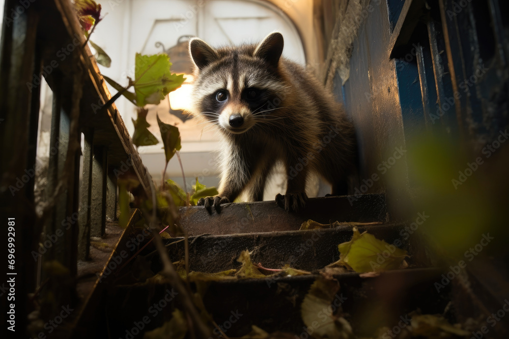 Urban Stairwell Raccoon Encounter