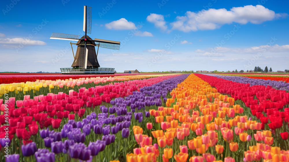 colorful tulip fields blooming flowers