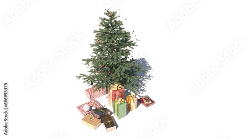 Gift Box wrapped with Green Leaf and Golden ribbon isolated on white background. For Christmas, New Year, Diwali, Eid Festival Gifts.