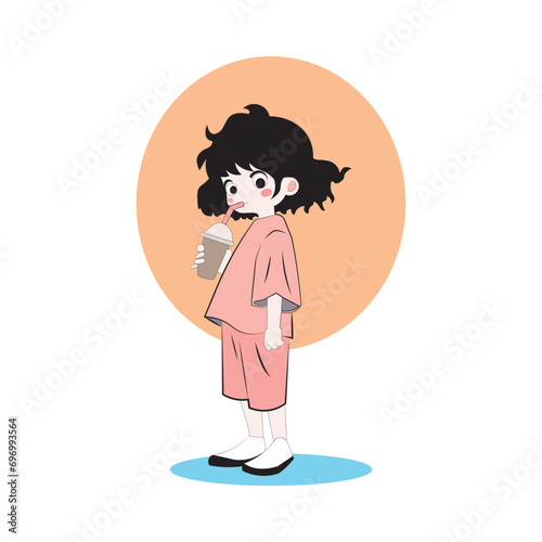 Vector girl with short black hair, cute, cute, chibi