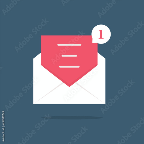 notification icon speech bubble in open letter. concept of ui, red empty space, mailbox, check list, writing, incoming, send data file. flat style trend modern logotype graphic design on background