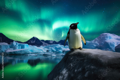 Arctic Night s Spectacle  Penguin and Aurora