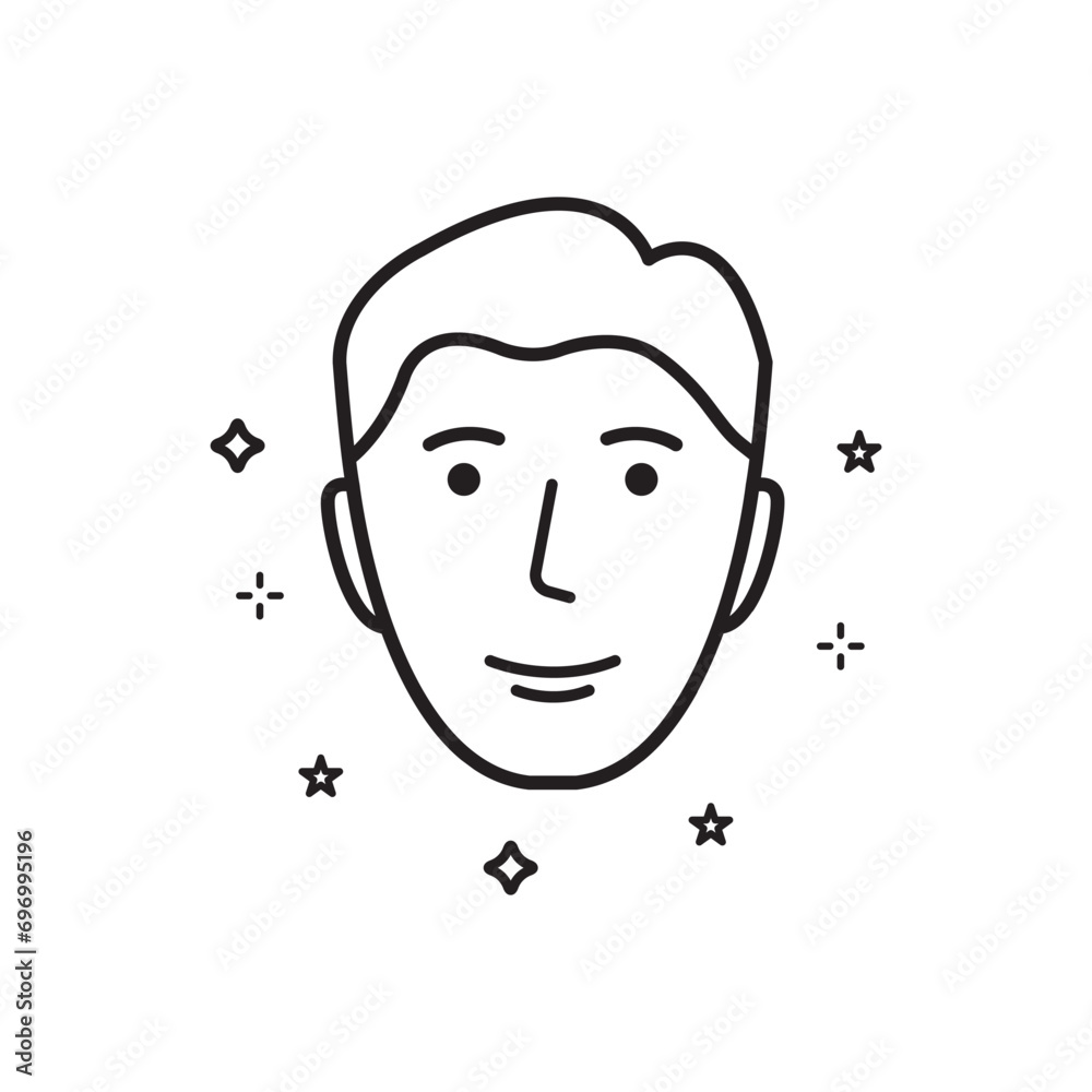 Man with Beauty Face Skin Line Icon. Healthy, Fresh Male Face with Clean Skin Linear Pictogram. Facial Skincare, Hygiene Outline Icon. Editable Stroke. Isolated Vector Illustration.