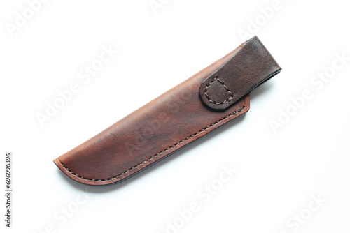 Leather sheath for knife on white background