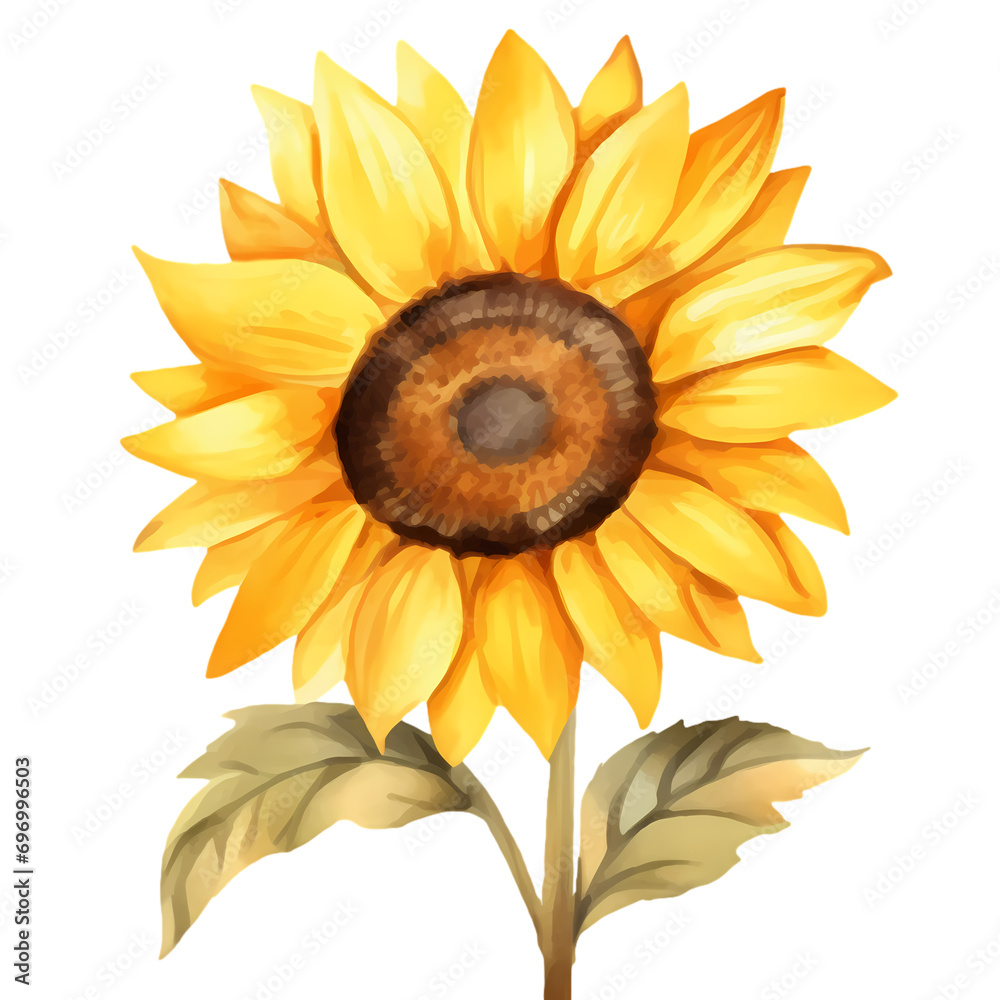 Fototapeta premium Sunflower watercolor painting isolated on transparent background