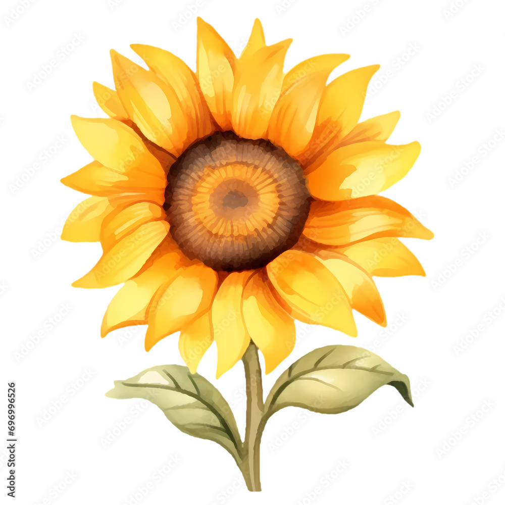 Sunflower watercolor painting isolated on transparent background