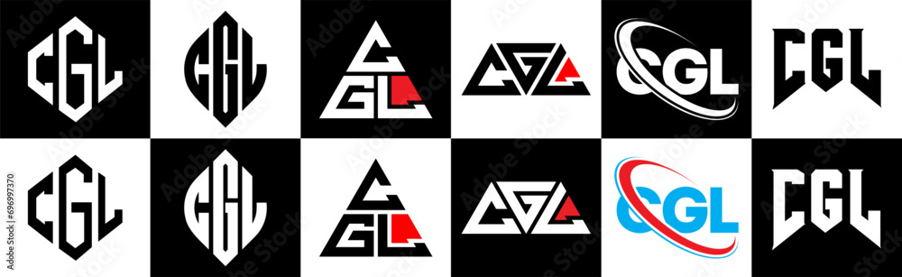 CGL letter logo design in six style. CGL polygon, circle, triangle, hexagon, flat and simple style with black and white color variation letter logo set in one artboard. CGL minimalist and classic logo CGL letter logo design in six style. CGL polygon, circle, triangle, hexagon, flat and simple style with black and white color variation letter logo set in one artboard. CGL minimalist and classic logo