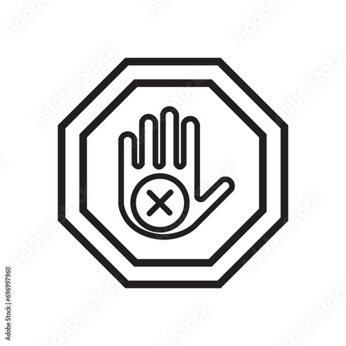 Do not touch hand icons. linear icons with stop hand, Isolated lined logo type design element. User manual standard symbol.