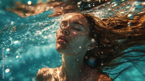 concept of makeup cosmetic brand photoshoot Submerged Serenity Underwater Grace of a Young Woman