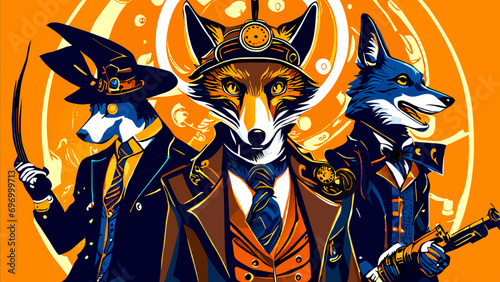 Surreal clockwork steampunk animals. vektor icon illustation