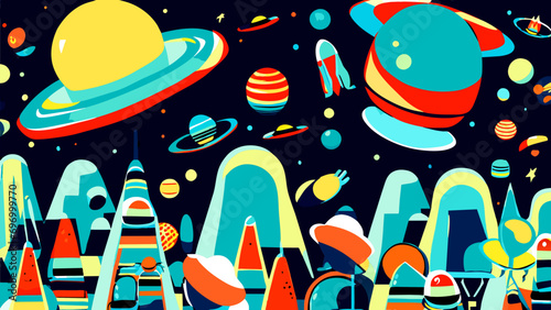 Quirky patterns with flying saucers and aliens. vektor icon illustation