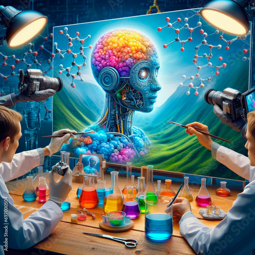 rtificial intelligence at the heart of vibrant scientific exploration in a futuristic laboratory photo