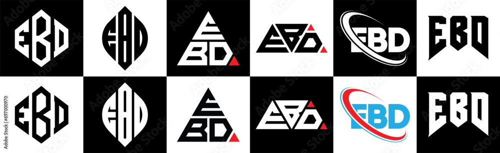 EBD letter logo design in six style. EBD polygon, circle, triangle, hexagon, flat and simple style with black and white color variation letter logo set in one artboard. EBD minimalist and classic logo EBD letter logo design in six style. EBD polygon, circle, triangle, hexagon, flat and simple style with black and white color variation letter logo set in one artboard. EBD minimalist and classic logo