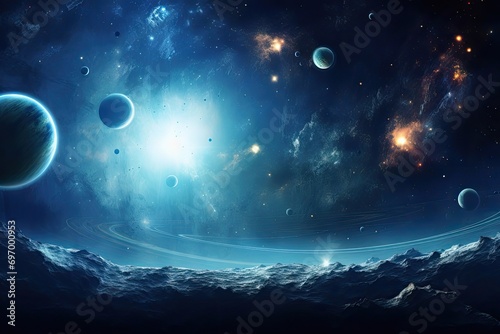 Abstract space background with planets and solar system.