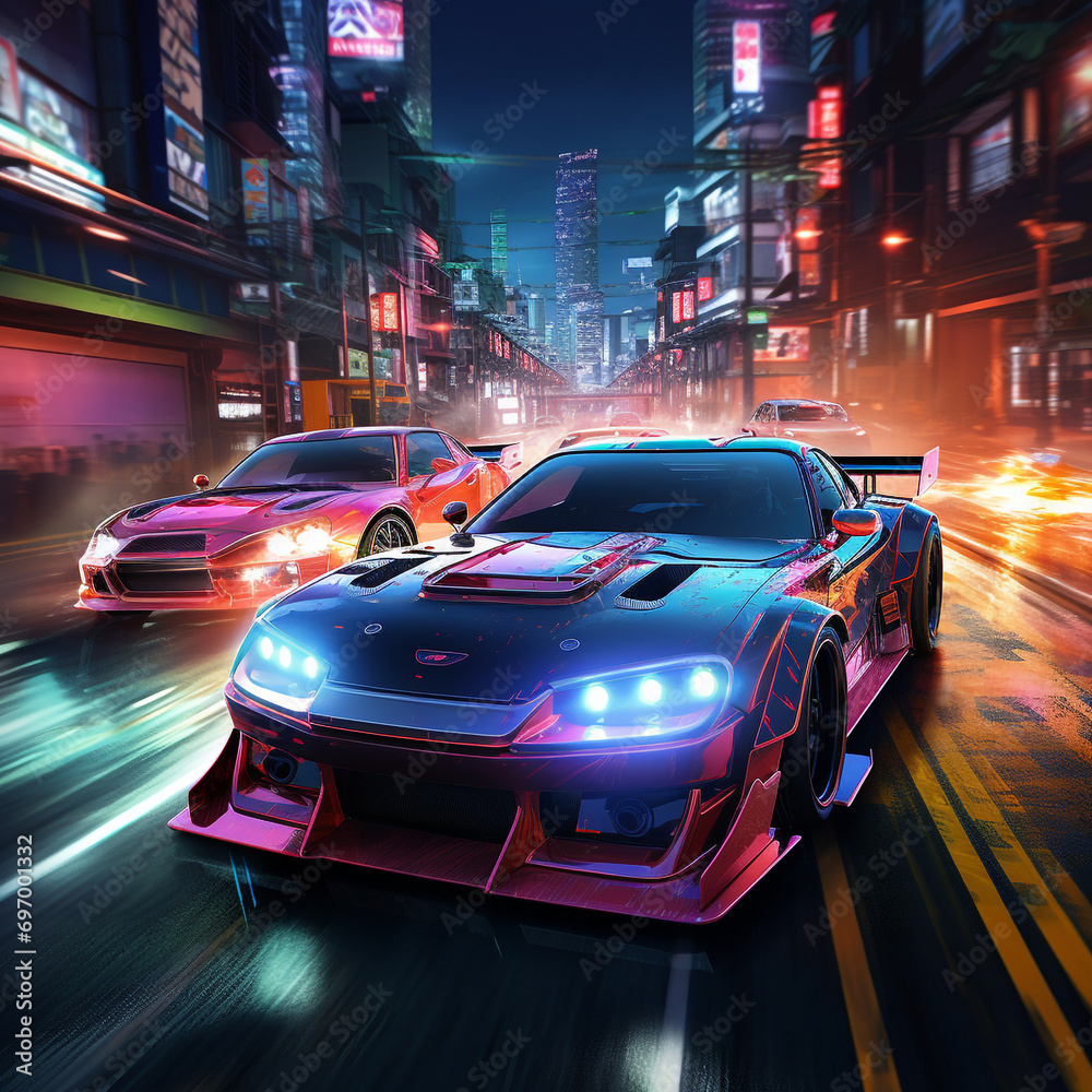 street racer neon city fast car