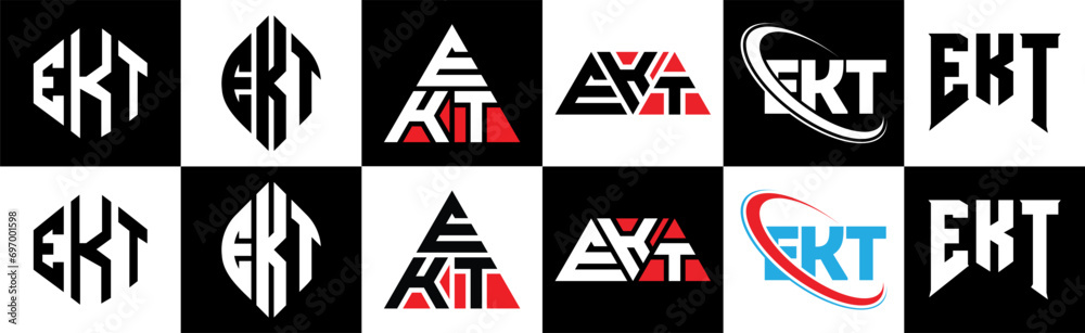 EKT letter logo design in six style. EKT polygon, circle, triangle, hexagon, flat and simple style with black and white color variation letter logo set in one artboard. EKT minimalist and classic logo EKT letter logo design in six style. EKT polygon, circle, triangle, hexagon, flat and simple style with black and white color variation letter logo set in one artboard. EKT minimalist and classic logo
