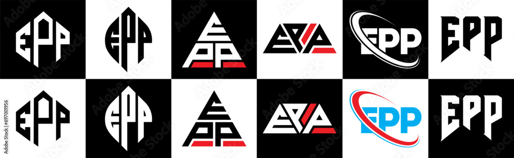 Vecteur Stock EPP letter logo design in six style. EPP polygon, circle ...
