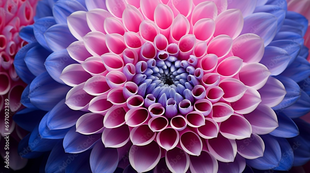 Floral Symphony: Intricate Patterns of a Purple and Pink Dahlia Flower in Full Bloom
