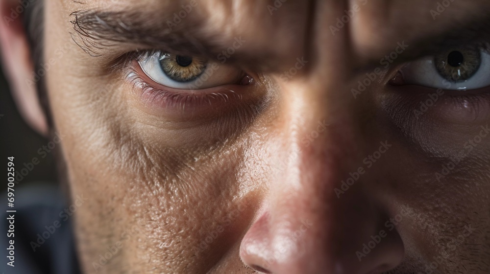 Fototapeta premium Intensity and Determination Captured in a Man's Eyes, a Close-Up with a Strong Emotional Charge